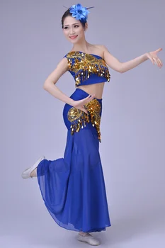 3 ADET Kadın Dans Elbise Çin Halk Dansları Kostüm Kadın Tavuskuşu Dans Kostümleri Ulusal Sahne Fishtail Dansçı Giyim 16