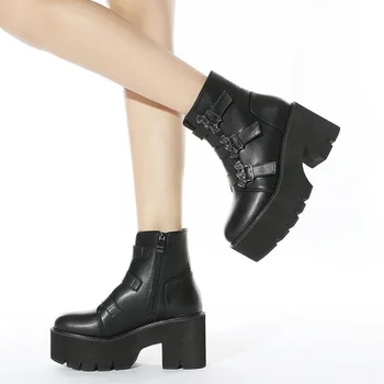 Demonia çizmeler platform ayakkabılar Büyük boy 43 Platformu Yüksek Topuklu Cosplay Moda Sonbahar Kış Takozlar Ayakkabı yarım çizmeler Kadın