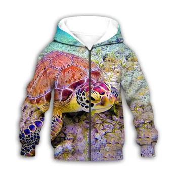 Deniz kaplumbağası 3d baskılı Hoodies aile takım elbise tshirt fermuar Kazak Çocuk Takım Elbise Kazak Eşofman / Şort 07