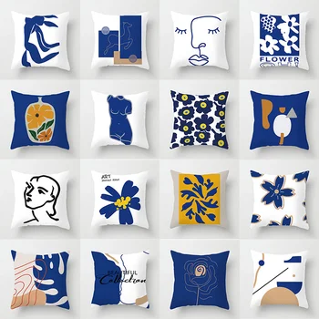 Kısa kazık yastık geometrik Soyut Sanat karakterleri mavi minder örtüsü 45x45cm