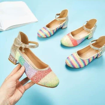 Kızlar Glitter Sandalet Çocuk Yüksek Topuklu Ayakkabılar Çocuklar Performans Kristal Sandalet Bebek Kız Podyum Prenses Çocuk Ayakkabıları