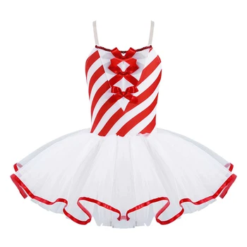 Çocuk Kız Kolsuz İlmek Çizgili Örgü Tutu Elbise Prenses Noel Dans Elbise Bale Elbise Balerin Peri parti giysileri